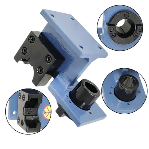 Heavy Duty CNC Tool Holder Tightening Fixture For Worktable, blue metal, CAT40 compatible, multiple views, durable for benches and carts