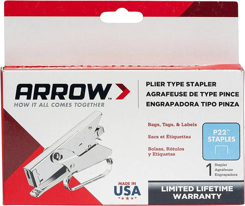 Packaging of Heavy Duty Handheld Plier Stapler For Crafts Office And Insulation Accepts One Quarter Inch And Five Sixteenth Inch Staples Built Tough For Paper Bags Cardboard And More With Easy Grip Handle