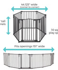 Image showing dimensions of 3 In 1 Arched Decor Metal Superyard Play Yard For Toddlers With 6 Panel Playpen Or Baby Gate, 30 inches tall.