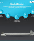 304 Stainless Steel Hatch Lid Support Spring Holder with icons for design features and water-resistant qualities