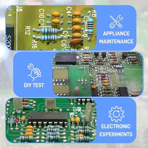All-In-One Ceramic Capacitor Assortment Kit For DIYers, 720 Pieces, circuit board with capacitors and appliance icons