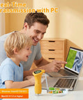4K 1000X Digital Microscope For Curious Kids With 2 Inch IPS Screen Yellow Color Real 200-1000X Magnification showing child and adult using it with laptop