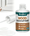 Hella Smooth White Wood Touch Up Paint Pen With An Ultra Fine Precision Brush For Super Quick Drying Scratch Repair applied on cabinet.