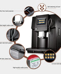 Automatic Bean to Cup Coffee Machine Brewing Smooth Espresso in Thirty Seconds With Zero Fuss features 3.5 inch LED display and adjustable height outlet.