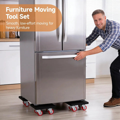 Heavy Duty Furniture Moving Tool Set With Roller Sliders For Easy Lift, Moving fridge with 360 degrees rotatable wheels.
