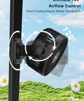 Two Pack Magnetic Golf Cart Fans Rechargeable 12000mAh Battery Portable with 720° rotation and light on metal surface outdoors.
