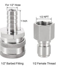 Two Pack Quick Disconnects For Homebrewing 304 Stainless Steel One Half Inch Male FPT To Barb Female Connectors