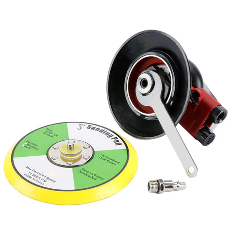 Heavy Duty 5 Inch Random Orbital Palm Sander Dual Action Pneumatic Power Tool With Aluminum Body, pad, and wrench