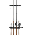 Twist Lock Fishing Rod Rack for Wall Mount Stores Four Rods Black Finish With Soft Foam Grip Pads to Protect Finishes Durable Construction