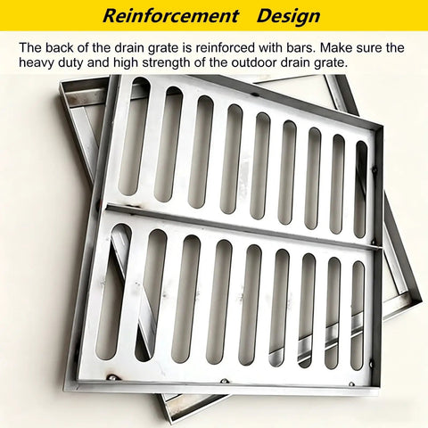 Heavy Duty 304 Stainless Steel Square Drain Grate Built Tough For Outdoor Yard And Driveway Catch Basins Rust Free With Beefy Reinforced Bars For Quick Water Flow Road Ready 24By24 Inch Cover showing reinforced back design.