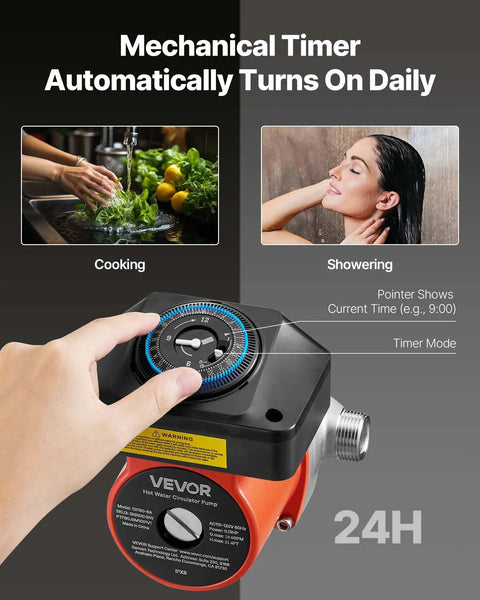 Adjustable timer on Heavy Duty Hot Water Recirculating Pump Kit With Smart Programmed Timer And Adjustable Bypass Valve For Zero Wait Tanks 10 Gpm Flow Pro Grade Stainless Steel Circulator 110V Setup.