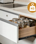 1 Pair Metal Lateral Mount Drawer Slides For DIY Furniture Projects showing drawer opened with jars, smooth quiet operation ideal for cabinets