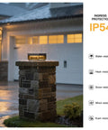 Outdoor Post Lights Hardwired Weatherproof AC 100 240V Modern Pillar Light on stone pillar in rain, IP54 protection