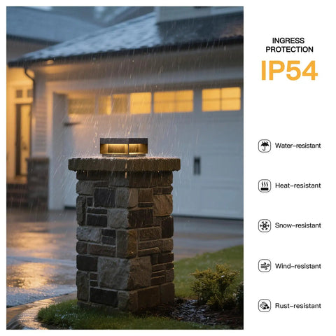 Outdoor Post Lights Hardwired Weatherproof AC 100 240V Modern Pillar Light on stone pillar in rain, IP54 protection