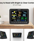 12-In-1 Home Weather Station With Indoor Outdoor Sensors No WiFi Rain Gauge And A Big 8 Inch Display showing temperature and pressure