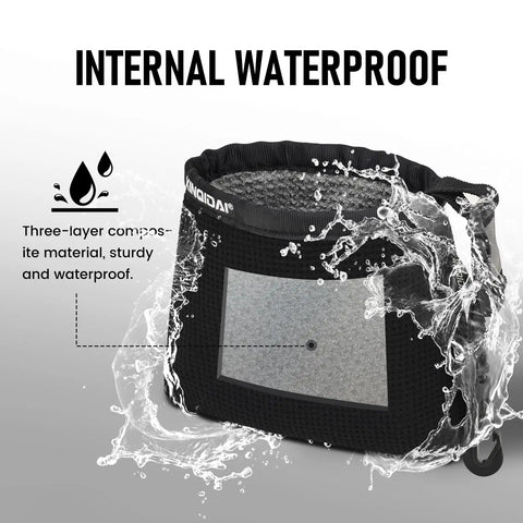 Waterproof Golf Club And Ball Cleaning Bag With Detachable Clip No Spill Liner, splash showing waterproof material, gray panel detail.