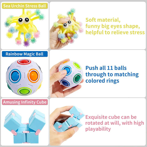 76 Pack Sensory Fidget Toys Set with Sea Urchin Stress Ball, Rainbow Magic Ball, Infinity Cube for Stress Relief and Anti Anxiety
