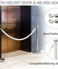 Velvet Stanchion Rope Set, 2 Pack White 5 Ft Crowd Control Ropes With Silver Hooks for Events, Compatible with Stanchions