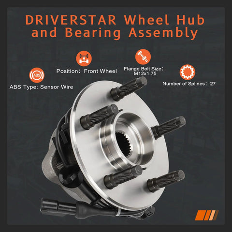 Front Wheel Hub And Bearing Assembly For 4WD Ford Explorer 1995 To 2001, Ford Ranger 2001 To 2009, Mazda B4000 2001 To 2009, Mazda B3010 2001 To 2002, Mercury Mountaineer 1997 To 2001 With ABS Sensor Wire displayed prominently.