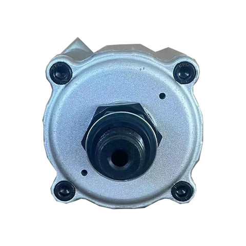 Front view of Swap-In Air Motor For Pneumatic Hydraulic Pumps AP1002 Gray Replacement Spare Part, showing input and output ports.