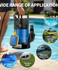1.1Hp Submersible Sump Pump Handles Crunch Time With Ease Pushing 4600 GPH Through IPX8 Waterproof Gear, used near a pool.