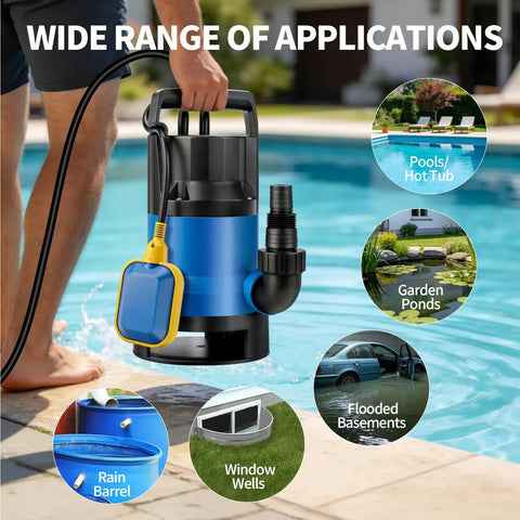 1.1Hp Submersible Sump Pump Handles Crunch Time With Ease Pushing 4600 GPH Through IPX8 Waterproof Gear, used near a pool.