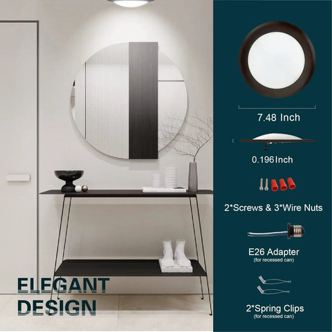 Bathroom with 12 Pack Bronze Surface Mount LED Ceiling Light 6 Inch Dimmable Downlight, accessories displayed on the side