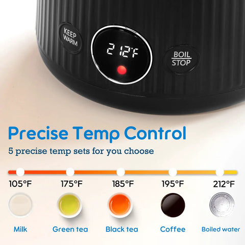 Dial and settings of 1.7L Large Electric Kettle With Temperature Control, 7 Cup Capacity For Coffee And Tea, 1200W Fast Boil