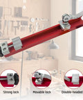 Circular Saw Guide Rail For Woodworking Adjustable Aluminum Base Rock Solid No Wobble showcasing locks and red rail.
