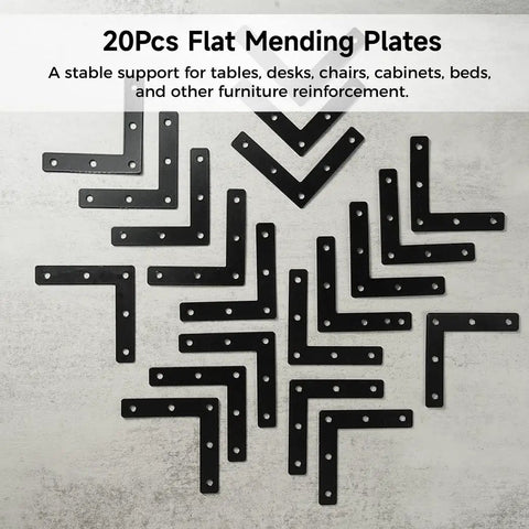 Heavy Duty Flat Corner Braces Kit With 20 Right Angle Brackets 3 1 8 Inch 100 Screws Mending Plates on display