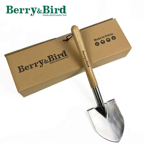 19.8 Inch Round Point Digging Shovel With Wood Handle Stainless Steel Spade Pro Grade With Serrated Edge for Easy Yard Work