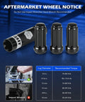 Heavy Duty M14x1.5 Lug Nuts With Sixty Degree Cone Seat And Socket Key Built Like A Tank For Trucks SUVs Upgrade Your Rig With This Sick 32 Piece Wheel Hardware Set Guaranteed To Grip Solid, showing lug nuts and torque specs.