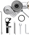 Grentool Sheet Metal Cutter For Drill, Industrial Grade Metal Shears With Dual Blade Design parts and tools laid out.