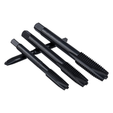 Close-up of 7 Piece Nitriding Coated Spiral Point Tap Set M3 To M12 For Aluminum Stainless Steel And More Pro Grade Ideal For Through Hole Tapping