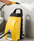 Hotshot Steam Cleaner With 3.5L Tank And 4-5 Bar High Pressure delivers steam for cleaning bathroom tiles, portable yellow design.