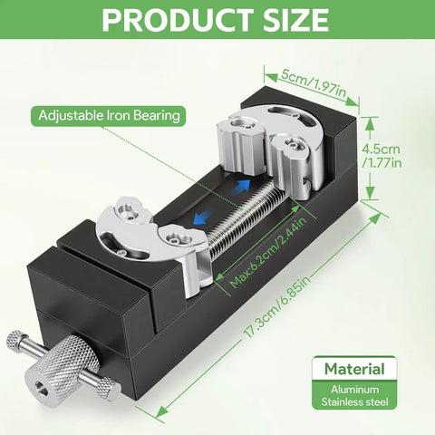 Mini Fractal Vise Clamp Aluminum Table Clamp 0 To 2.44 Inch Adjustable With Flat Jaw And Self Adjusting Fractal Jaw For Irregular Shapes Perfect For Diyers And Makers On Small Projects. Size diagram, aluminum and stainless steel