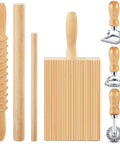 All In One 7 Piece Wood Pasta Making Set With Gnocchi Board Ravioli Stamp Makers Rolling Pin And Tools For Beginners And Home Cooks Italian Style Pasta Kit For Gnocchi Garganelli And Ravioli Lovers Gift.