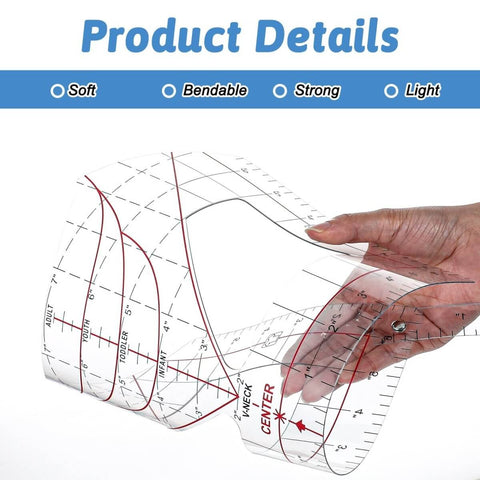 Clear T Shirt Ruler Guide For Vinyl Alignment And Heat Press Centering shown flexible and held in hand, illustrating bendable PVC material.