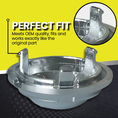 Washer pulsator cap replacement DC66-00777A for Samsung washers; metallic chrome circular cap (front view)