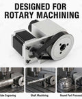 Kick Your CNC Router Setup Right Up With This Heavy Duty 4th Axis Rotary Table Boasting A NEMA 57 Stepper Motor ER32 Collet Chuck And Buttery Smooth Spinning Hollow Shaft Ideal For Cylindrical Engraving Milling And Custom Fabrication Jobs, showing detailed components for rotary machining.