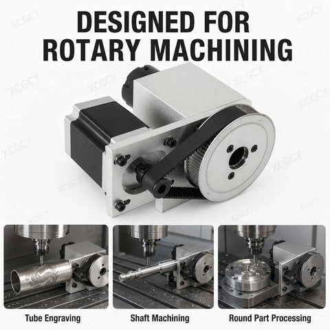 Kick Your CNC Router Setup Right Up With This Heavy Duty 4th Axis Rotary Table Boasting A NEMA 57 Stepper Motor ER32 Collet Chuck And Buttery Smooth Spinning Hollow Shaft Ideal For Cylindrical Engraving Milling And Custom Fabrication Jobs, showing detailed components for rotary machining.