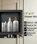 Tile Shower Niche Shelf 17x17 Inches With Texture Inside, Single Shelf Wall Niche Insert With ABS Material, Holding Bottles