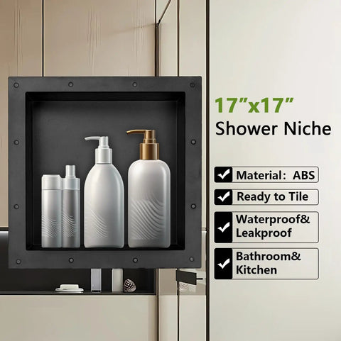 Tile Shower Niche Shelf 17x17 Inches With Texture Inside, Single Shelf Wall Niche Insert With ABS Material, Holding Bottles