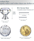 Crystal Cabinet Knobs 30 Pack Set For Dresser And Cabinets, Diamond Glass Pull Handles with size and coin comparison details.