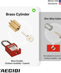 Comparison between brass cylinder and zinc alloy cylinder for padlocks, showing durability and features for Lockout Tagout Safety Padlocks Set.