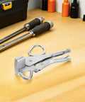 Pro Grade Heavy Duty Auto Body Frame Pulling Clamp With Extra Wide Duckbill Jaw on a workshop table