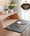 Four Pack Drop Down Gas Struts For Drop Front Desks, 100 Newtons, shown installed on a wooden desk with open lid