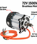 Heavy Duty 72V 1500W Brushless Differential Motor With Rock Solid Build And Kickass Torque, featuring 16-Tooth Spline Drive and integrated differential.
