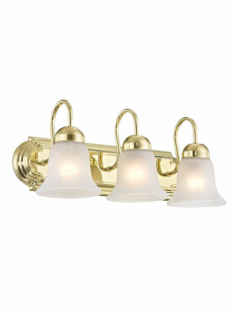 Riviera Three Light Bath Light In Polished Brass 18 Inch Wide 8 Inch High classic fixture with alabaster glass shades