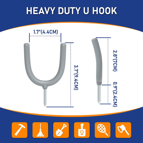 Heavy Duty Screw In U Utility Hooks Wall Mount Garage Storage Organizer Set 16 Pack Vinyl Coated Hangers dimension diagram